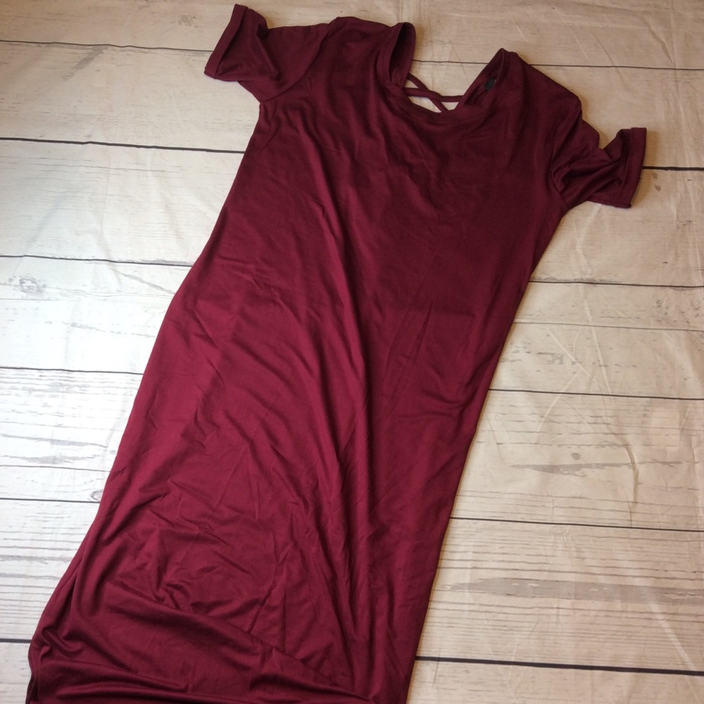 Daily Collection Long Cross Back Soft Stretchy Dress L Wine Color NWT
